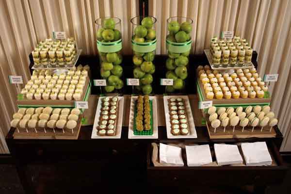 green dessert table food presentation