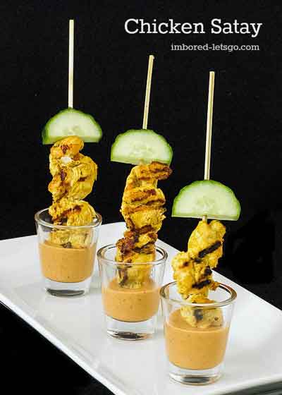 chicken satay in shooters