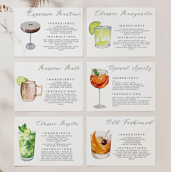 illustrated cocktail recipe cards