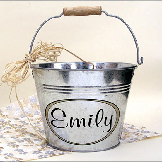 personalized metal bucket with Emily on front