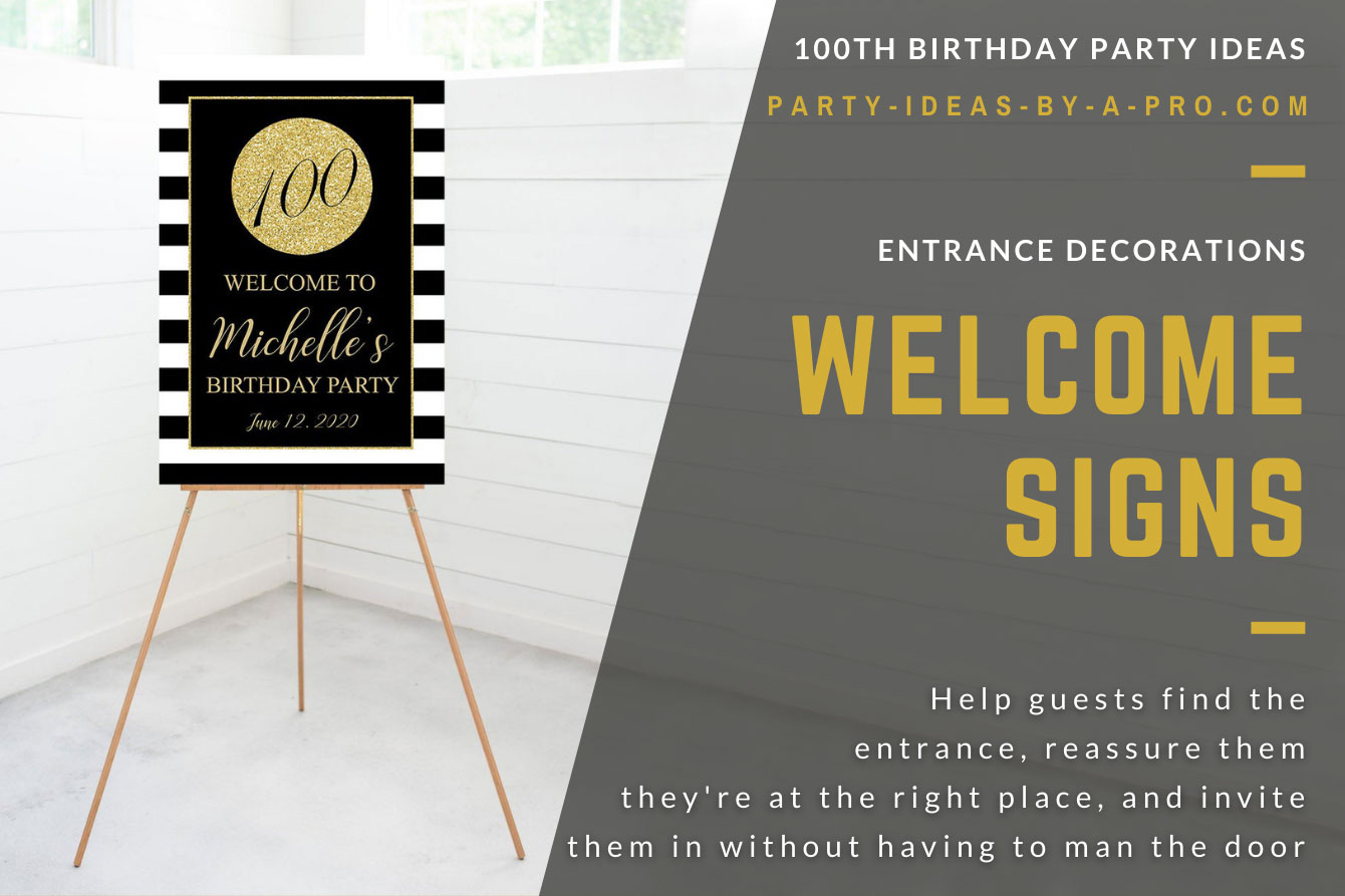 Welcome to Beth's 100th Birthday sign on an easel