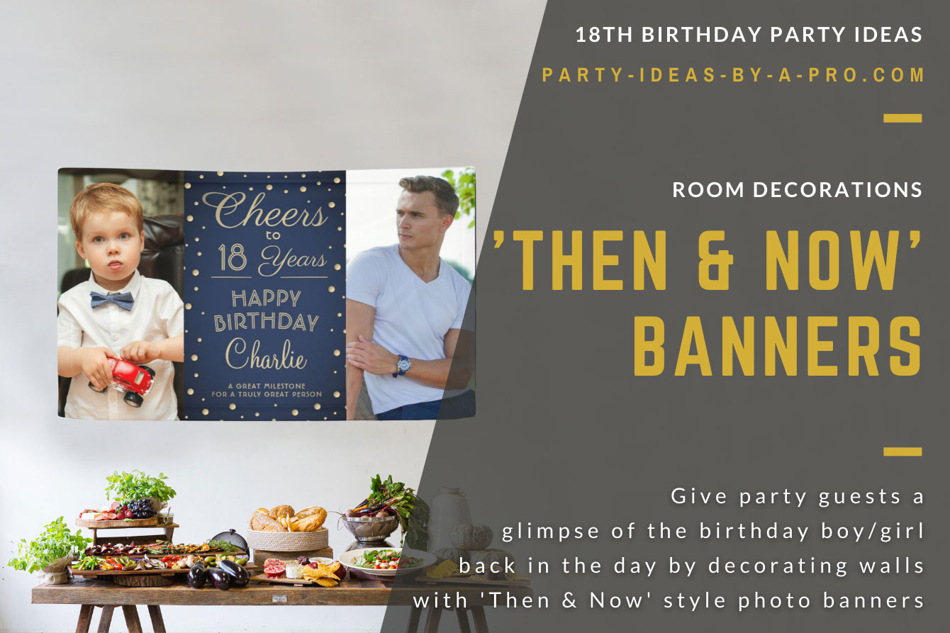 Cheers to 18 years custom photo banner showing birthday boy as a baby and as a man