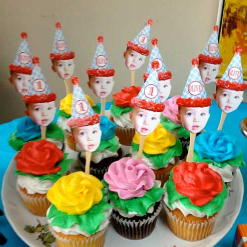 1st birthday party photo cupcake toppers