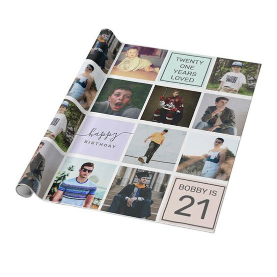 21st birthday custom photo collage gift wrap
