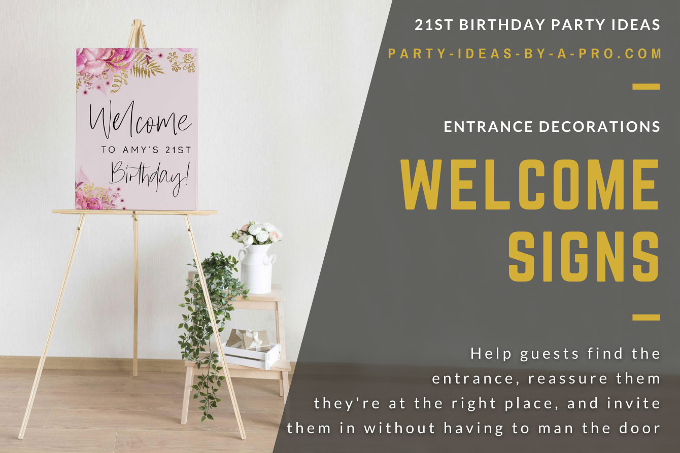 Welcome to Beth's 21st Birthday sign on an easel