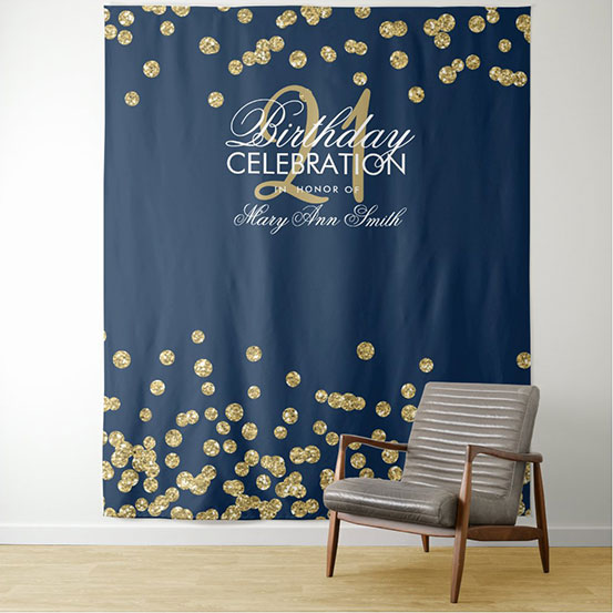 navy blue and gold sequin custom 21st birthday backdrop