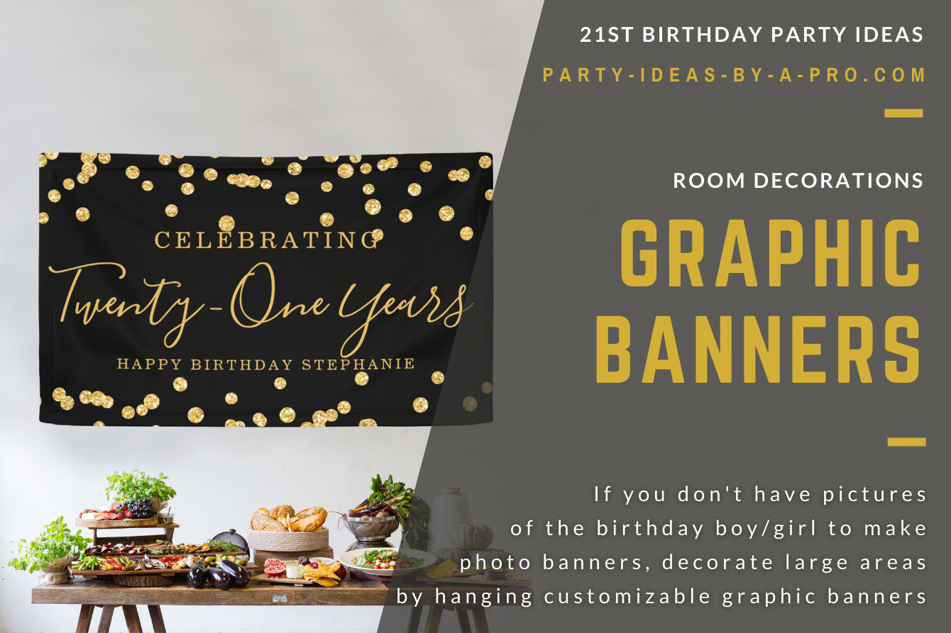 black and gold sequin Celebrating 21 years custom birthday banner