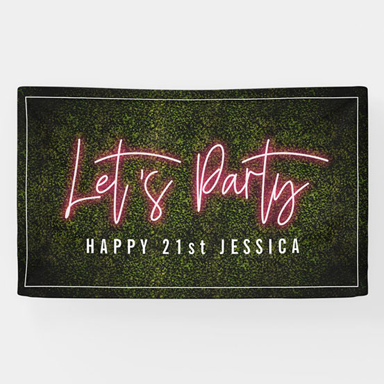 Let's Party neon sign style custom 21st birthday banner