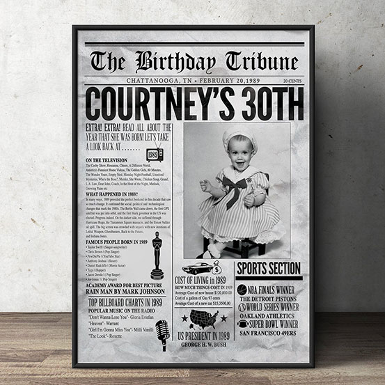custom 30th birthday newspaper front page poster