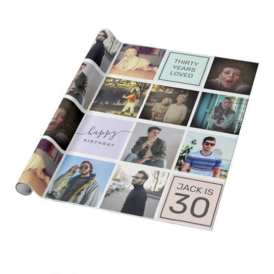 30th birthday custom photo collage gift wrap