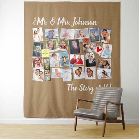 The Story of Us photo collage tapestry backdrop