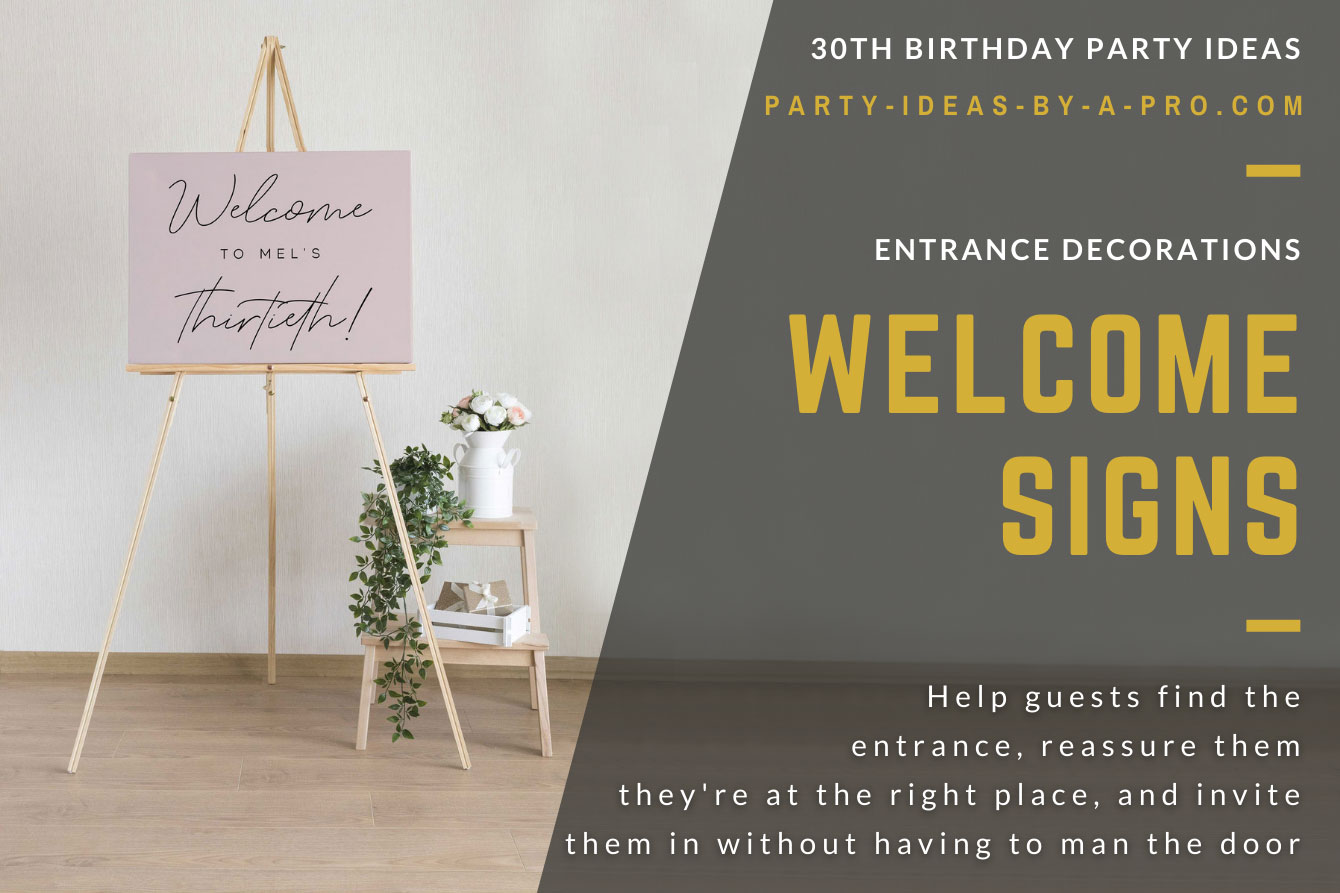 Welcome to Beth's 30th Birthday sign on an easel