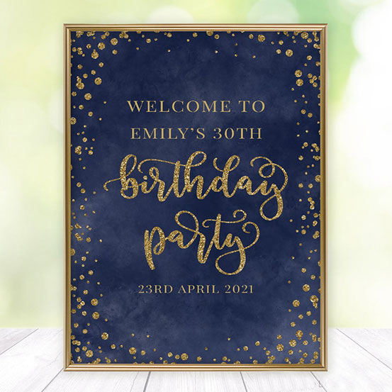 Forty & Fabulous adult Birthday custom name welcome sign with floral design on an easel