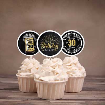 Cheers and Beers 30th birthday cupcake toppers