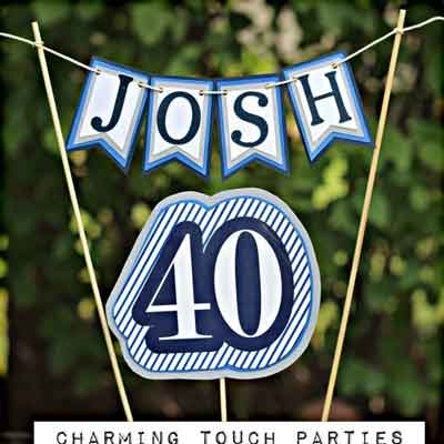 Blue and White Vintage 30th birthday cake topper