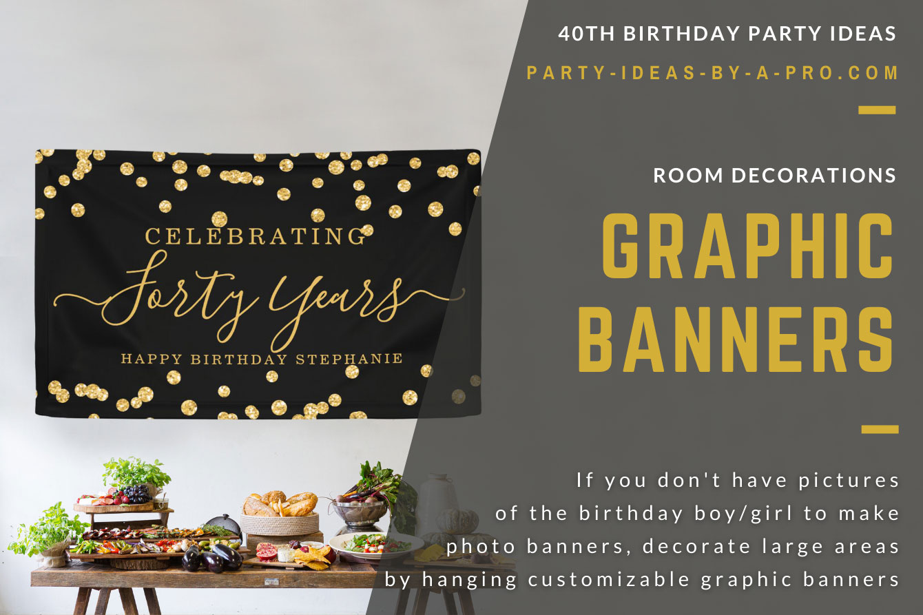 black and gold sequin Celebrating Forty Years custom birthday banner