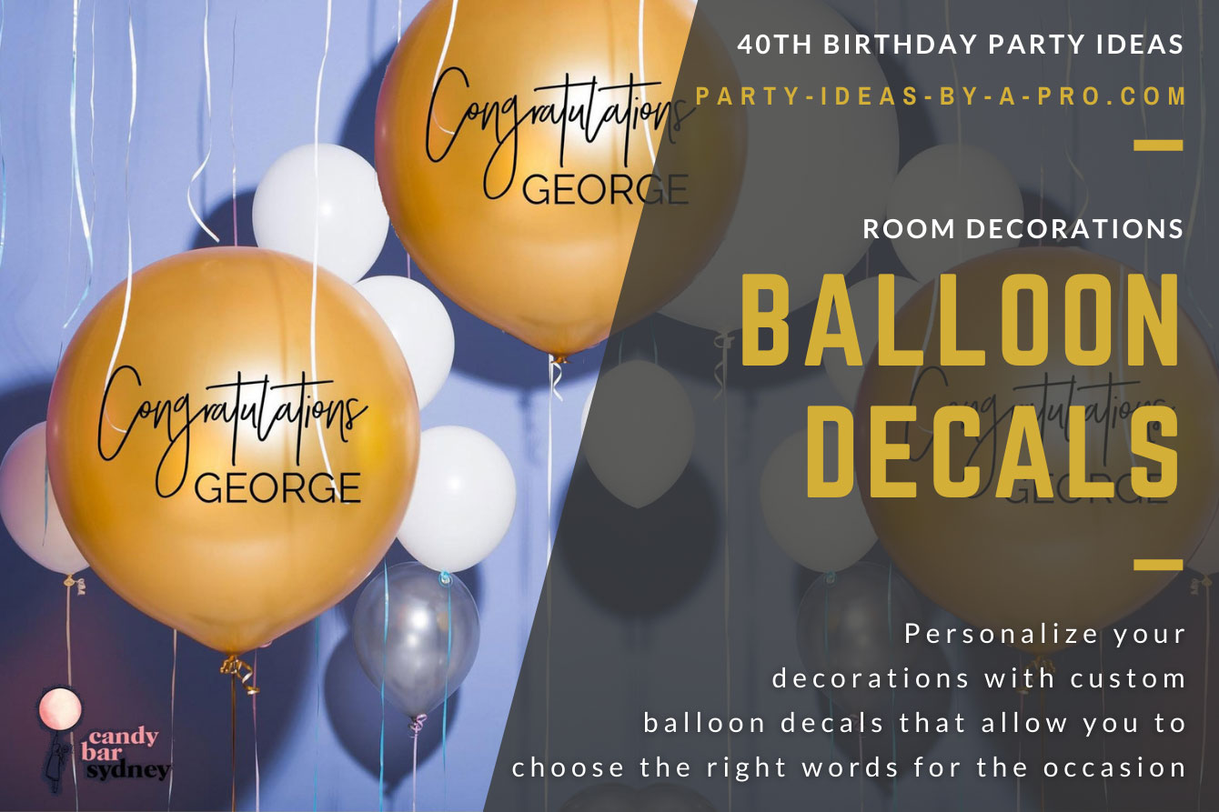 Congratulations George balloon decal sticker applied to gold balloons