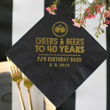 Cheers and Beers to 40 years cocktail napkins