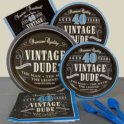 Vintage Dude 40th birthday party plates