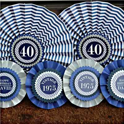 Blue and White Vintage 40th birthday party decorations