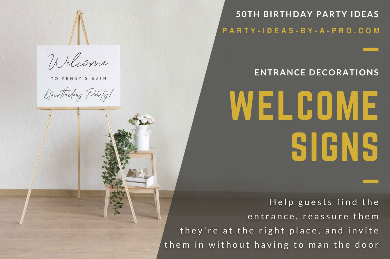 Welcome to Beth's 50th Birthday sign on an easel