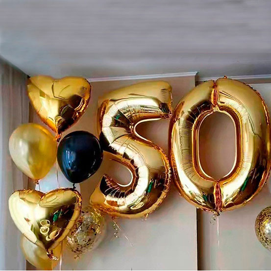 Giant number 50 balloons and other decorations