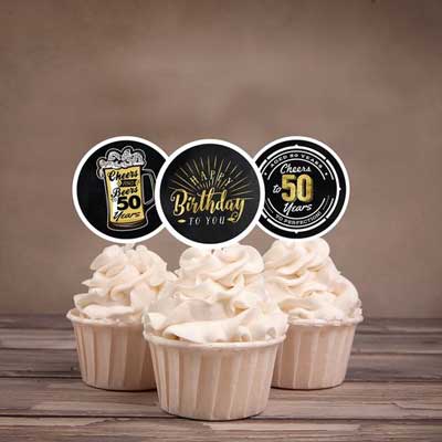 Cheers and Beers 50th birthday cupcake toppers