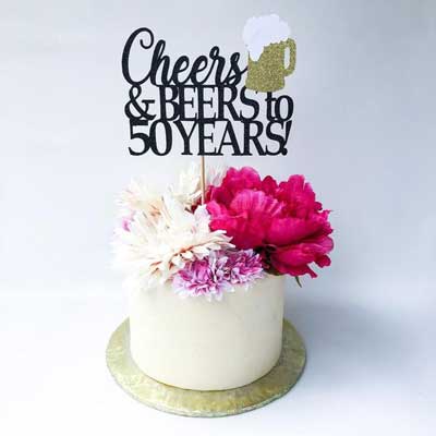 Cheers and Beers to 50 years cake topper