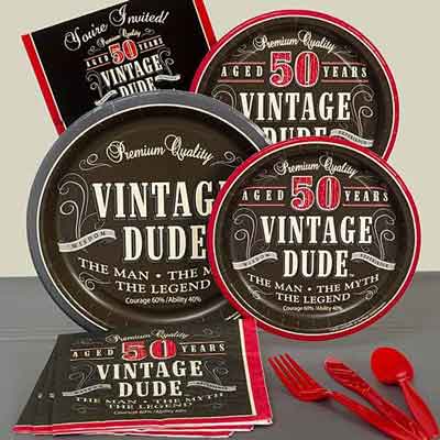 Vintage Dude 50th birthday party plates