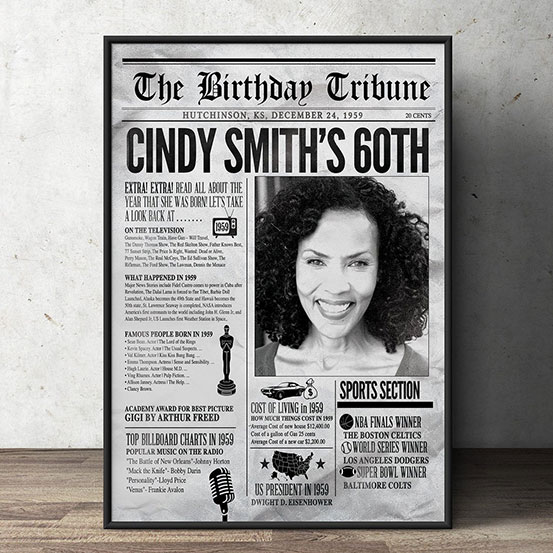 custom 60th birthday newspaper front page poster