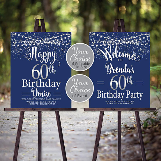 Forty & Fabulous 60th Birthday custom name welcome sign with floral design on an easel