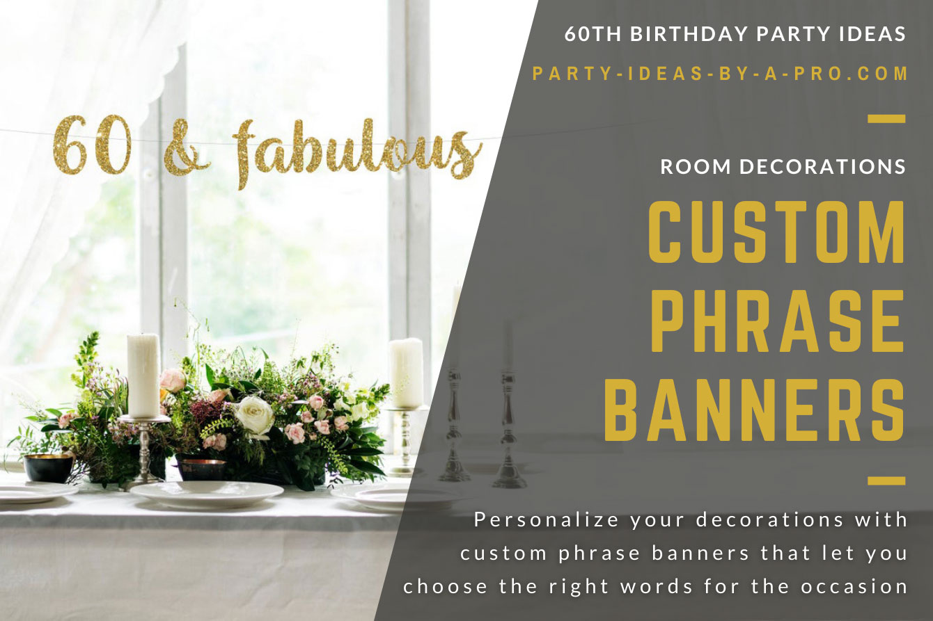 Personalized 60th Birthday gold text banner on wooden backdrop