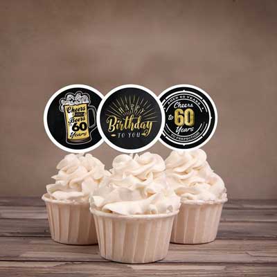 Cheers and Beers 60th birthday cupcake toppers