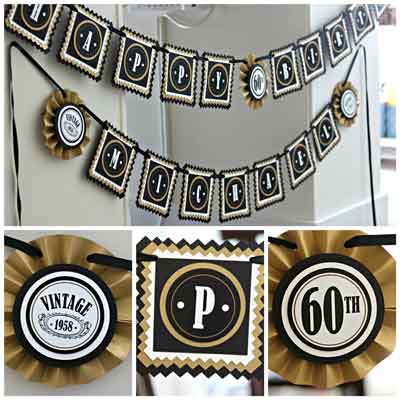 Black and Gold Vintage 60th birthday supplies