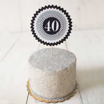 black and silver milestone birthday cake topper