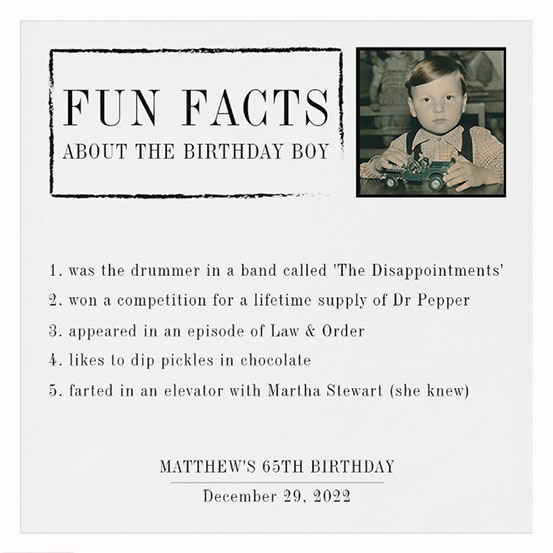 Fun Facts About the Birthday Boy/Girl personalized white / gray napkins with photo