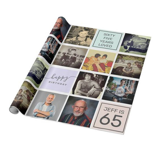65th birthday custom photo collage gift wrap