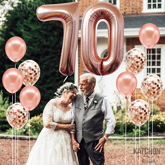 Giant number 70 balloons and other birthday decorations