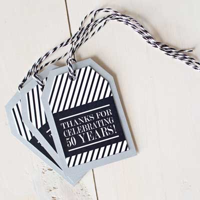black and silver milestone birthday party tags