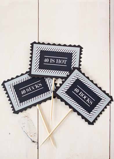 black and silver milestone birthday candy buffet signs