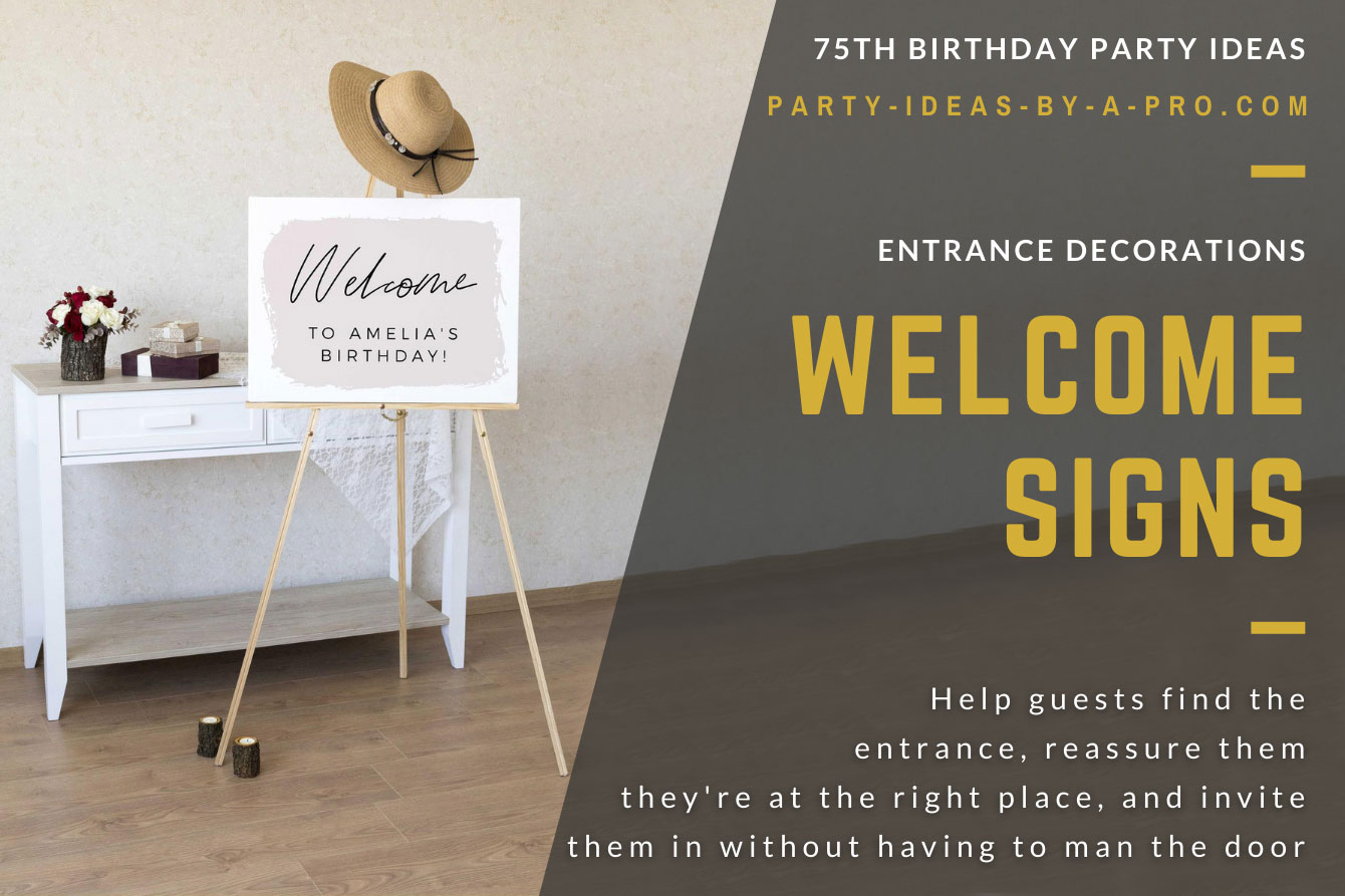 Welcome to Beth's 75th Birthday sign on an easel