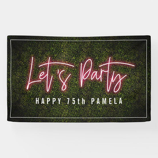 Let's Party neon sign style custom 75th birthday banner