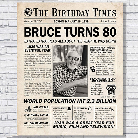 custom 80th birthday newspaper front page poster