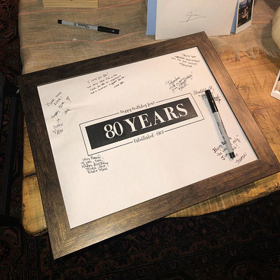 custom 80th birthday signing poster guestbook alternative with no photo surrounded by handwritten messages
