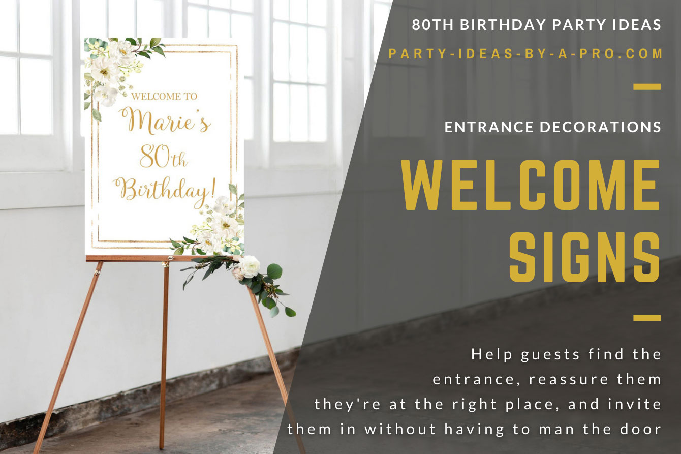 Welcome to Beth's 80th Birthday sign on an easel