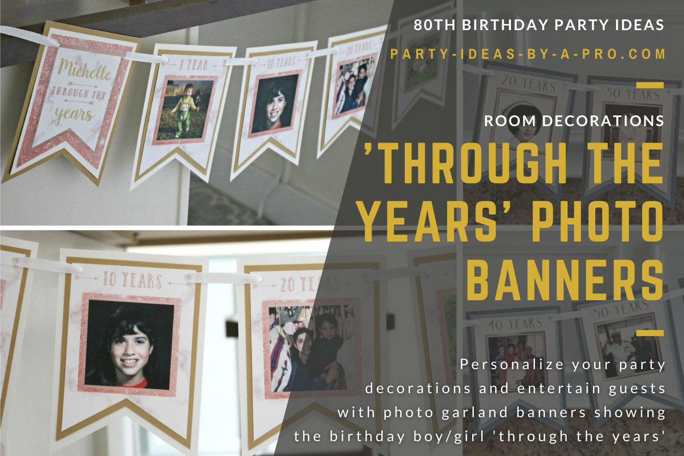 Garland banner with photographs showing the birthday girl Through the Years