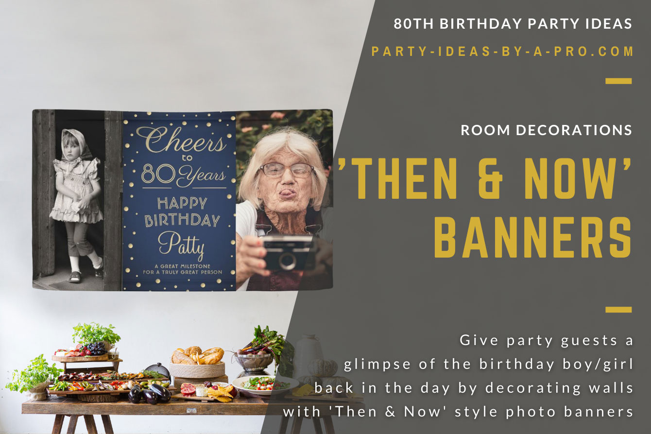 Cheers to 80 years custom photo banner showing birthday boy as a baby and as a man