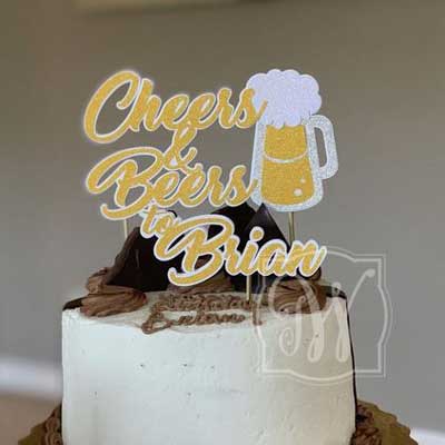 Cheers and Beers to 80 years cake topper