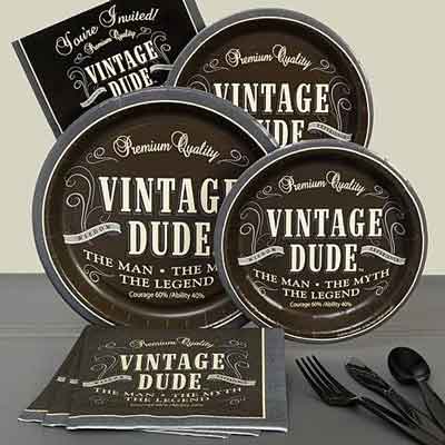 Vintage Dude 80th birthday party plates