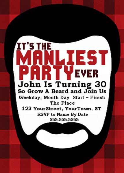 The Manliest Party Event birthday invitation